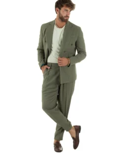Abito lino uomo vestito doppiopetto sartoriale verde militare AE1169A