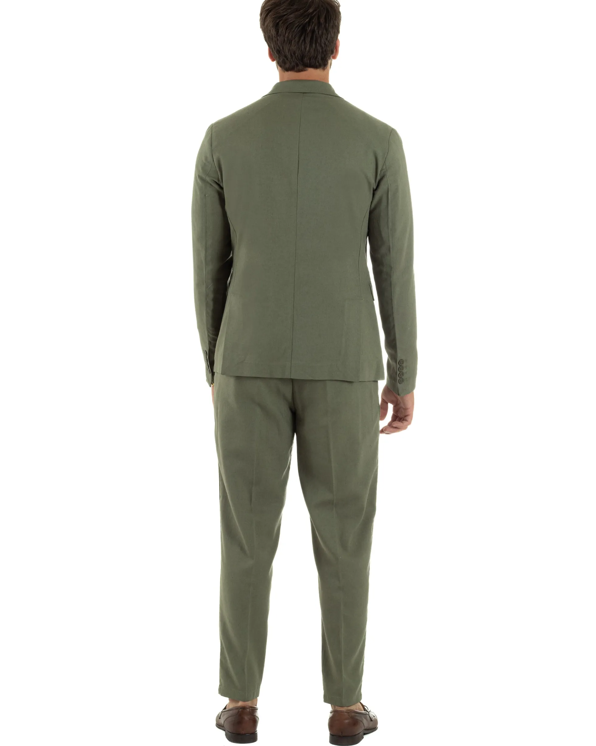 Abito lino uomo vestito doppiopetto sartoriale verde militare AE1169A