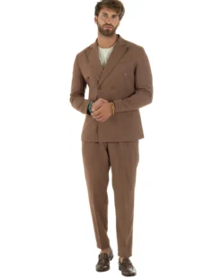 Abito lino uomo vestito doppiopetto sartoriale camel AE1171A