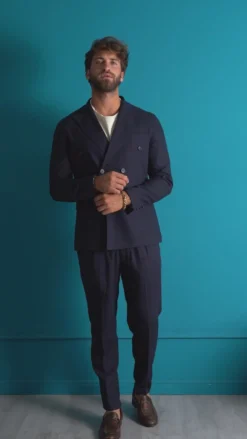 Abito lino uomo vestito doppiopetto sartoriale blu AE1172A