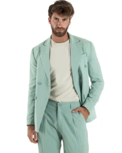 Abito lino uomo vestito doppiopetto sartoriale verde acqua AE1168A