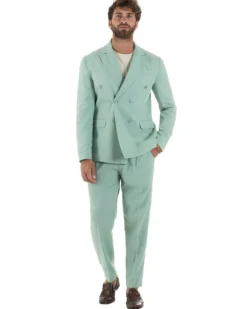 Abito lino uomo vestito doppiopetto sartoriale verde acqua AE1168A