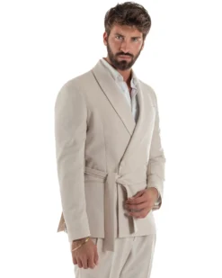 Abito uomo completo doppiopetto rever scialle cintura pantaloni pinces beige BlackSunday AE1246A