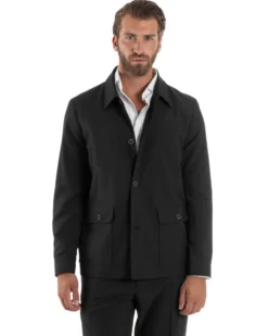 Abito Uomo Completo Giacca Sahariana Pantaloni Nero AE1146A