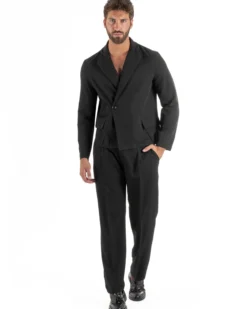 Abito uomo doppiopetto asimettrico completo relaxed fit giacca crop pantaloni baggy nero GIOSAL-AE1266A
