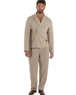 Abito uomo doppiopetto asimettrico completo relaxed fit giacca crop pantaloni baggy beige GIOSAL-AE1265A