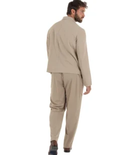Abito uomo doppiopetto asimettrico completo relaxed fit giacca crop pantaloni baggy beige GIOSAL-AE1265A