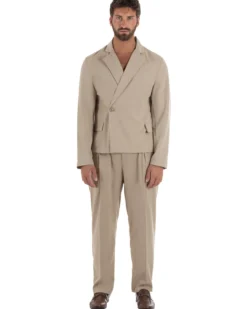 Abito uomo doppiopetto asimettrico completo relaxed fit giacca crop pantaloni baggy beige GIOSAL-AE1265A