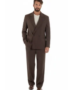 Abito uomo doppiopetto 2 bottoni vestito viscosa over pantaloni baggy marrone GIOSAL-AE1217A