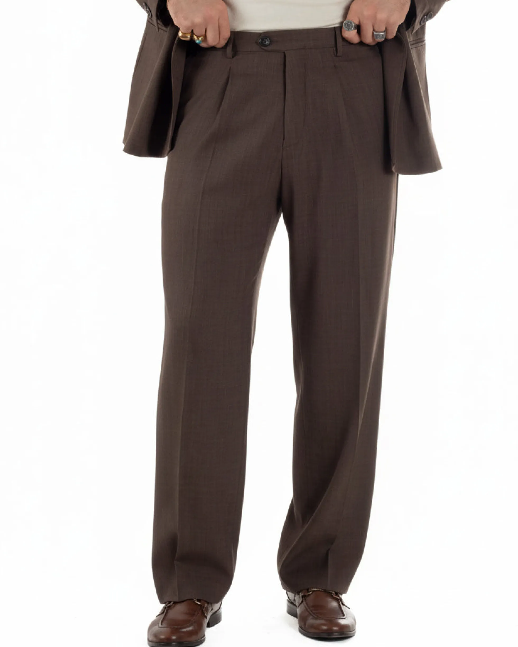 Abito uomo doppiopetto 2 bottoni vestito viscosa over pantaloni baggy marrone GIOSAL-AE1217A