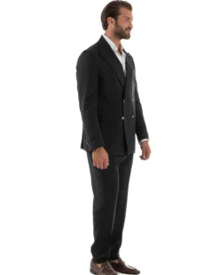 Abito Uomo Doppiopetto Bottoni In Metallo Completo Sartoriale Vestito Elegante Giacca Rever A Lancia Pantaloni Con Pinces Casual Nero GIOSAL-AE1138A