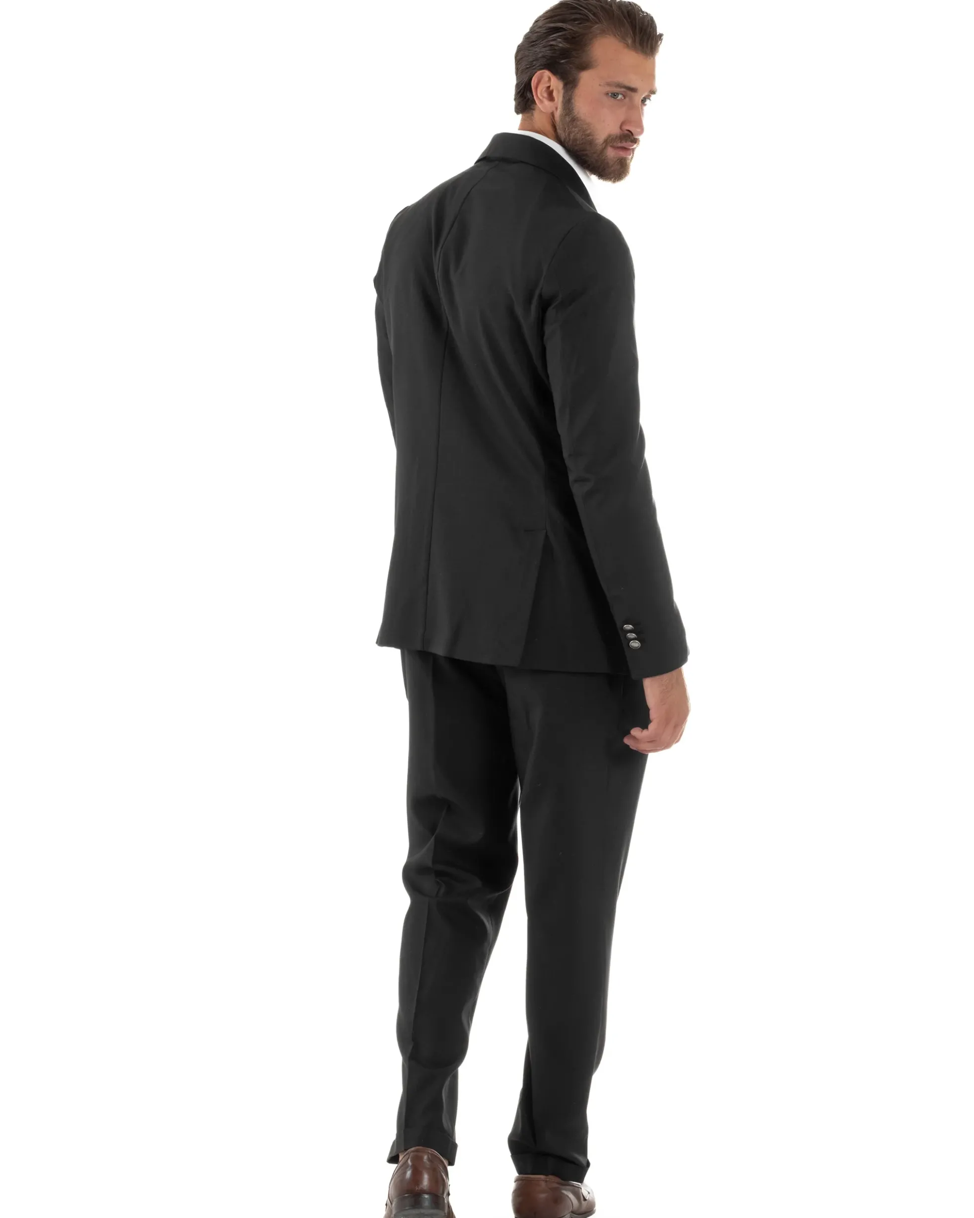 Abito Uomo Doppiopetto Bottoni In Metallo Completo Sartoriale Vestito Elegante Giacca Rever A Lancia Pantaloni Con Pinces Casual Nero GIOSAL-AE1138A