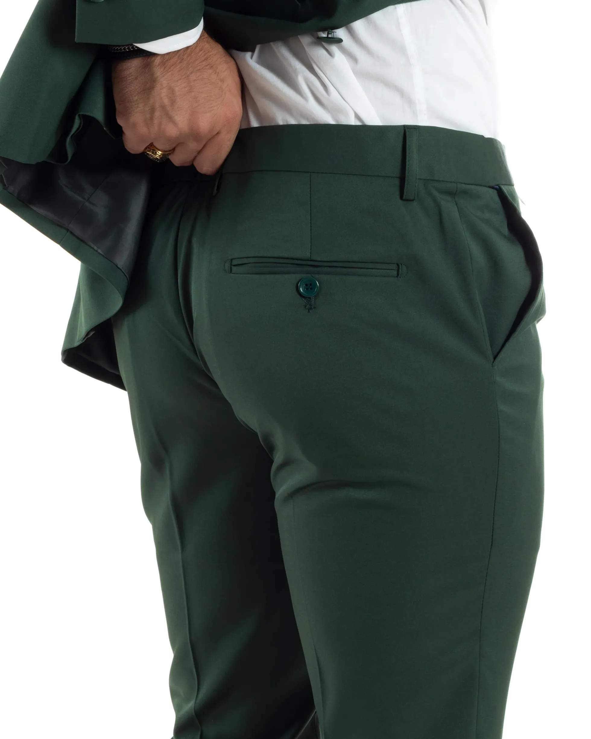 Abito uomo doppiopetto completo giacca rever raso pantaloni smoking elegante sartoriale verde GIOSAL-AE1100A