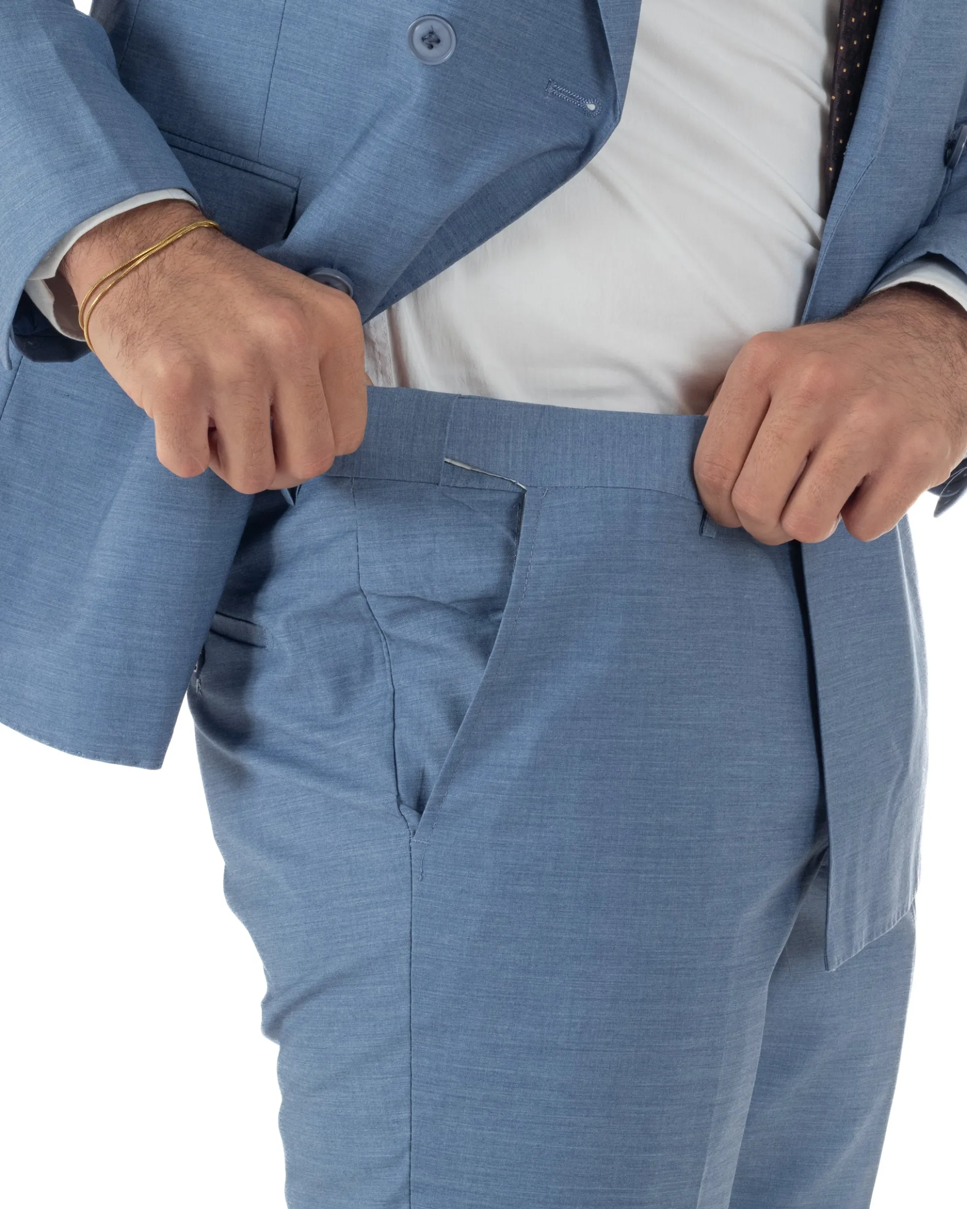 Abito uomo doppiopetto completo viscosa giacca pantaloni elegante denim GIOSAL-AE1234A