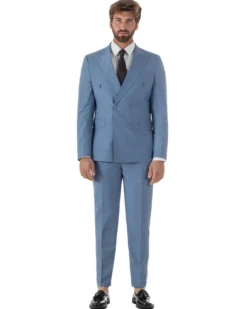 Abito uomo doppiopetto completo viscosa giacca pantaloni elegante denim GIOSAL-AE1234A