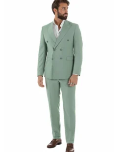 Abito uomo doppiopetto completo viscosa giacca pantaloni elegante verde salvia GIOSAL-AE1207A