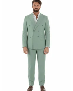 Abito uomo doppiopetto completo viscosa giacca pantaloni elegante verde salvia GIOSAL-AE1207A