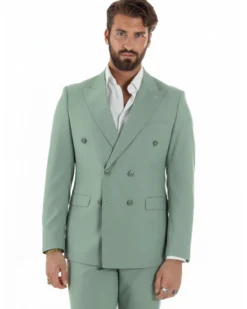 Abito uomo doppiopetto completo viscosa giacca pantaloni elegante verde salvia GIOSAL-AE1207A