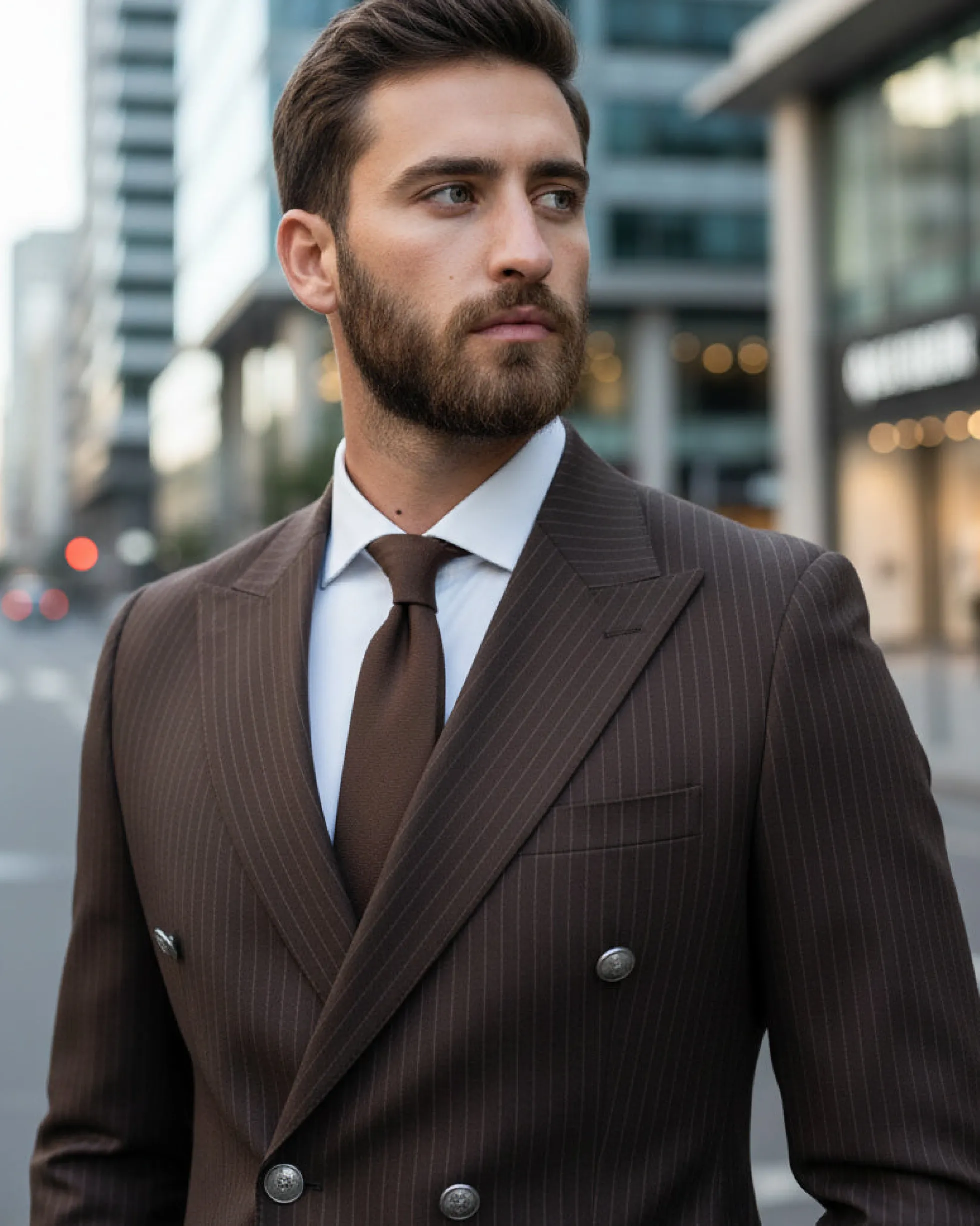 Abito uomo doppiopetto completo gessato giacca pantaloni bottoni metallo marrone GIOSAL-AE1101A