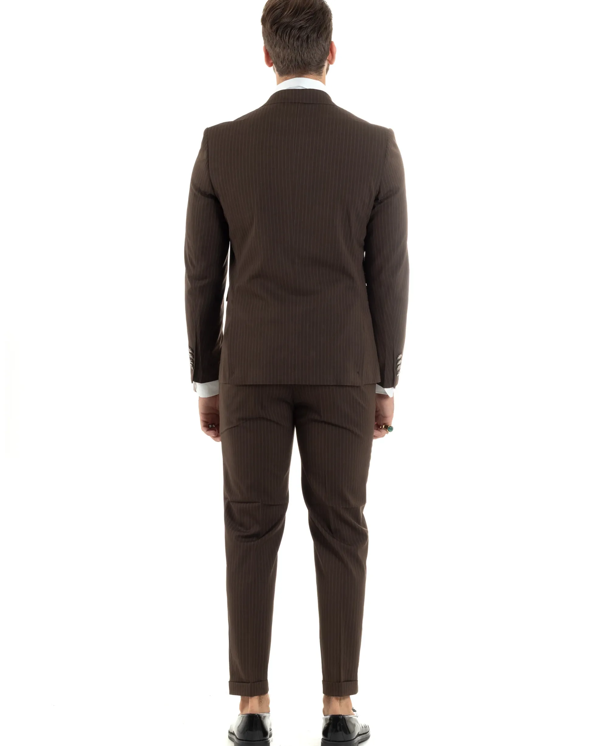 Abito uomo doppiopetto completo gessato giacca pantaloni bottoni metallo marrone GIOSAL-AE1101A