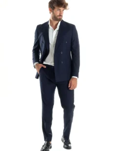 Abito uomo doppiopetto completo viscosa giacca pantaloni elegante blu GIOSAL-AE1064A