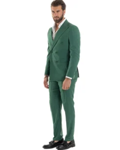 Abito uomo doppiopetto completo viscosa giacca pantaloni elegante verde melangiato GIOSAL-AE1117A