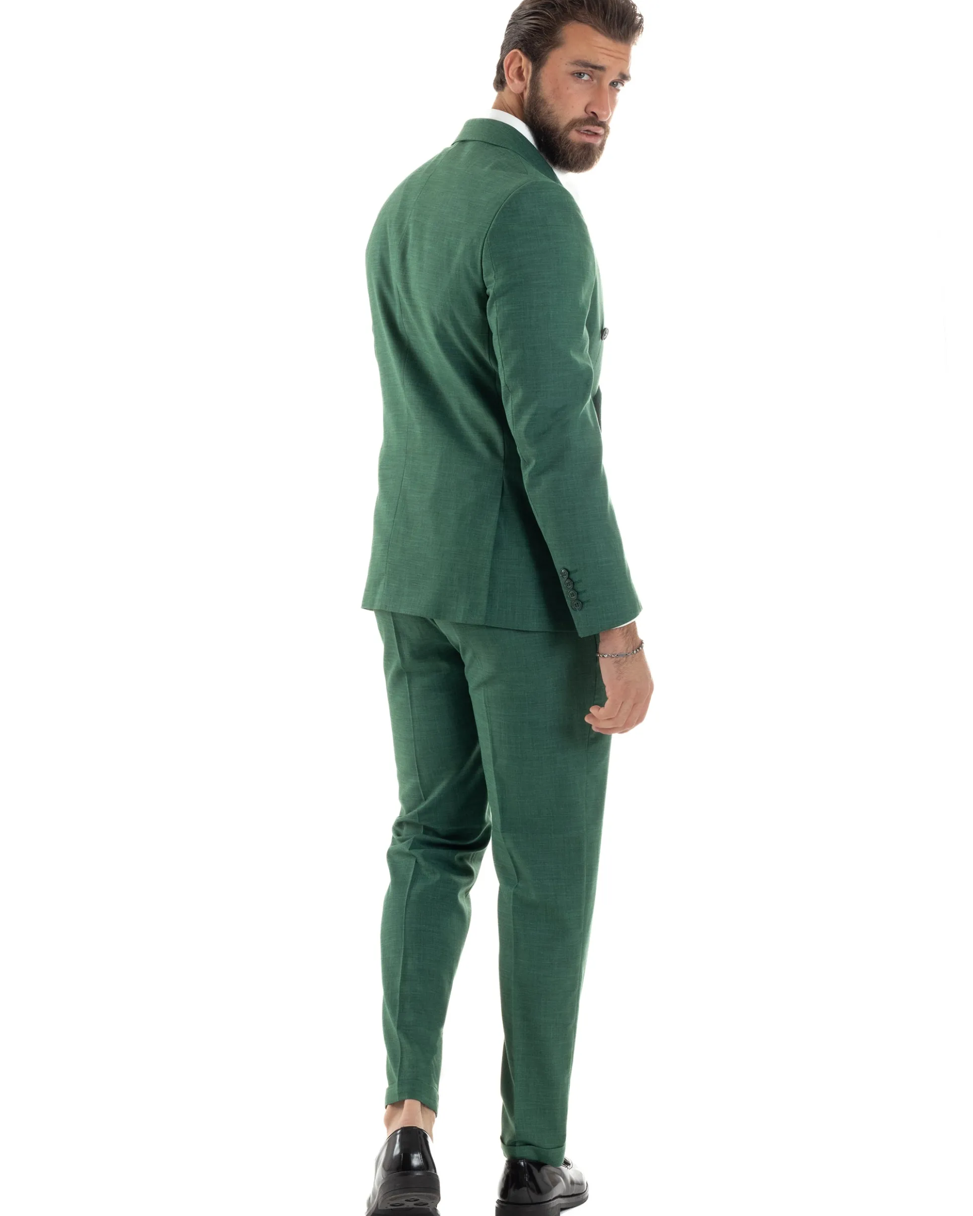 Abito uomo doppiopetto completo viscosa giacca pantaloni elegante verde melangiato GIOSAL-AE1117A