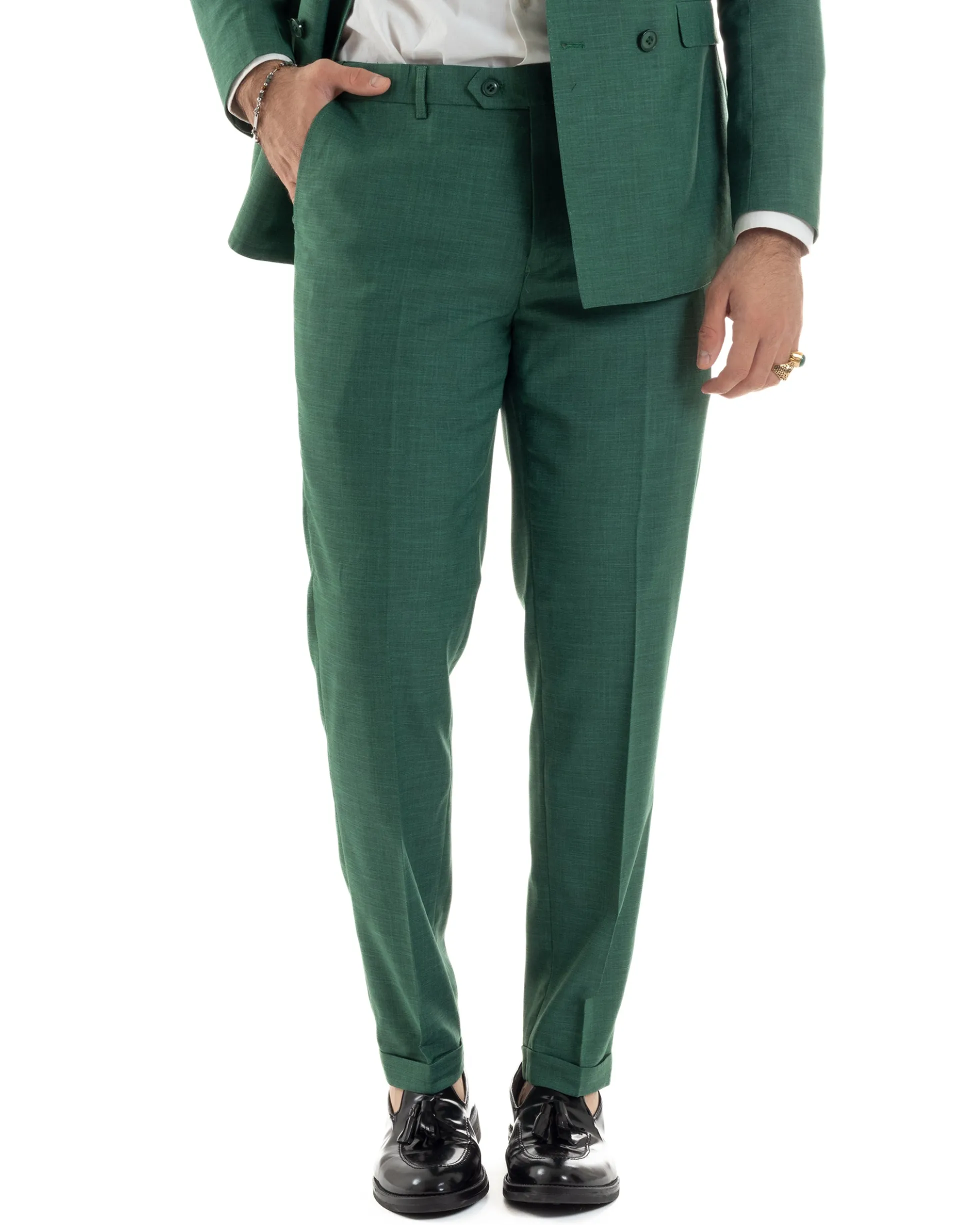 Abito uomo doppiopetto completo viscosa giacca pantaloni elegante verde melangiato GIOSAL-AE1117A