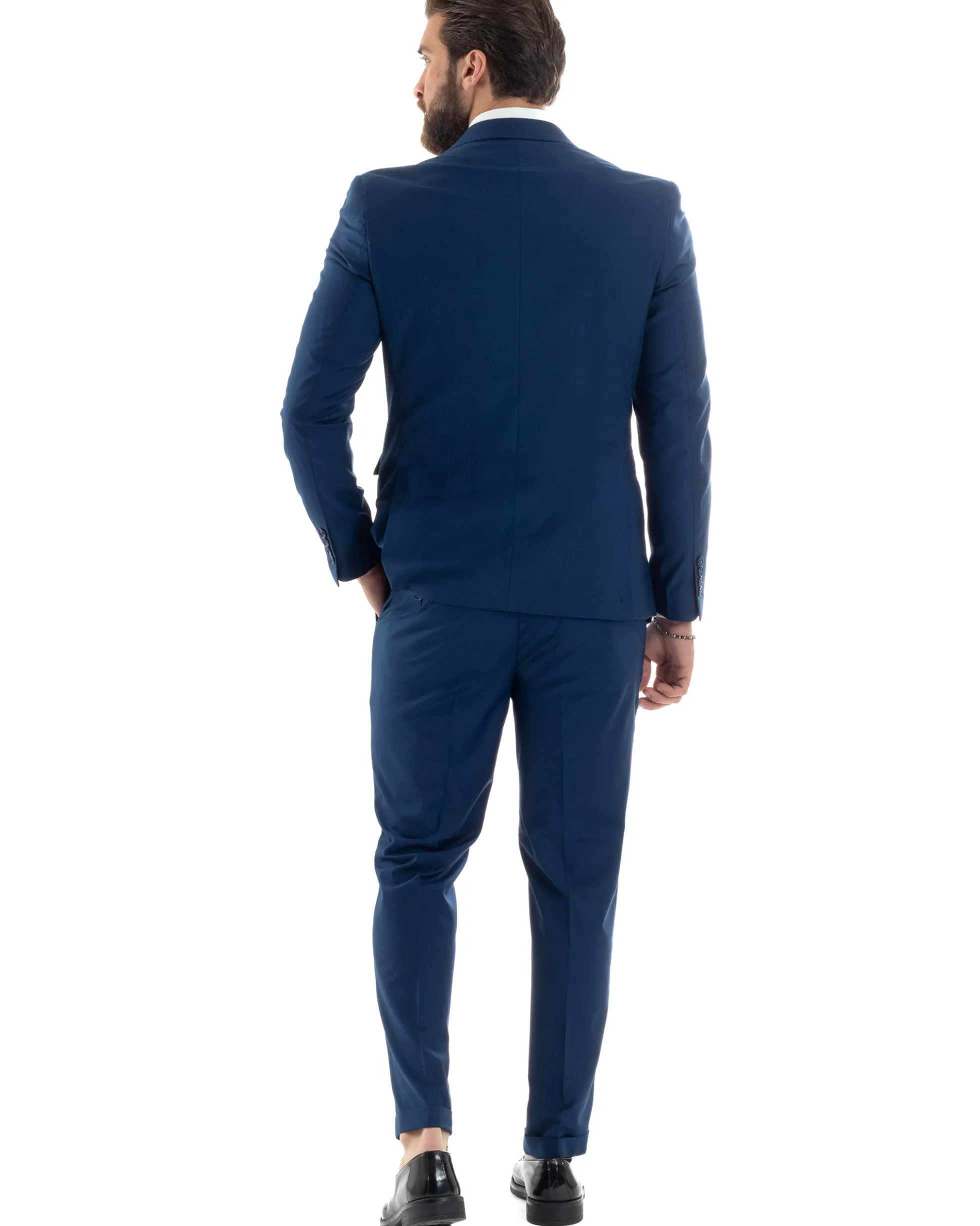 Abito uomo doppiopetto completo viscosa giacca pantaloni elegante blu chiaro GIOSAL-AE1115A