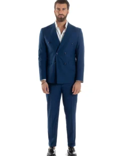 Abito uomo doppiopetto completo viscosa giacca pantaloni elegante blu chiaro GIOSAL-AE1115A