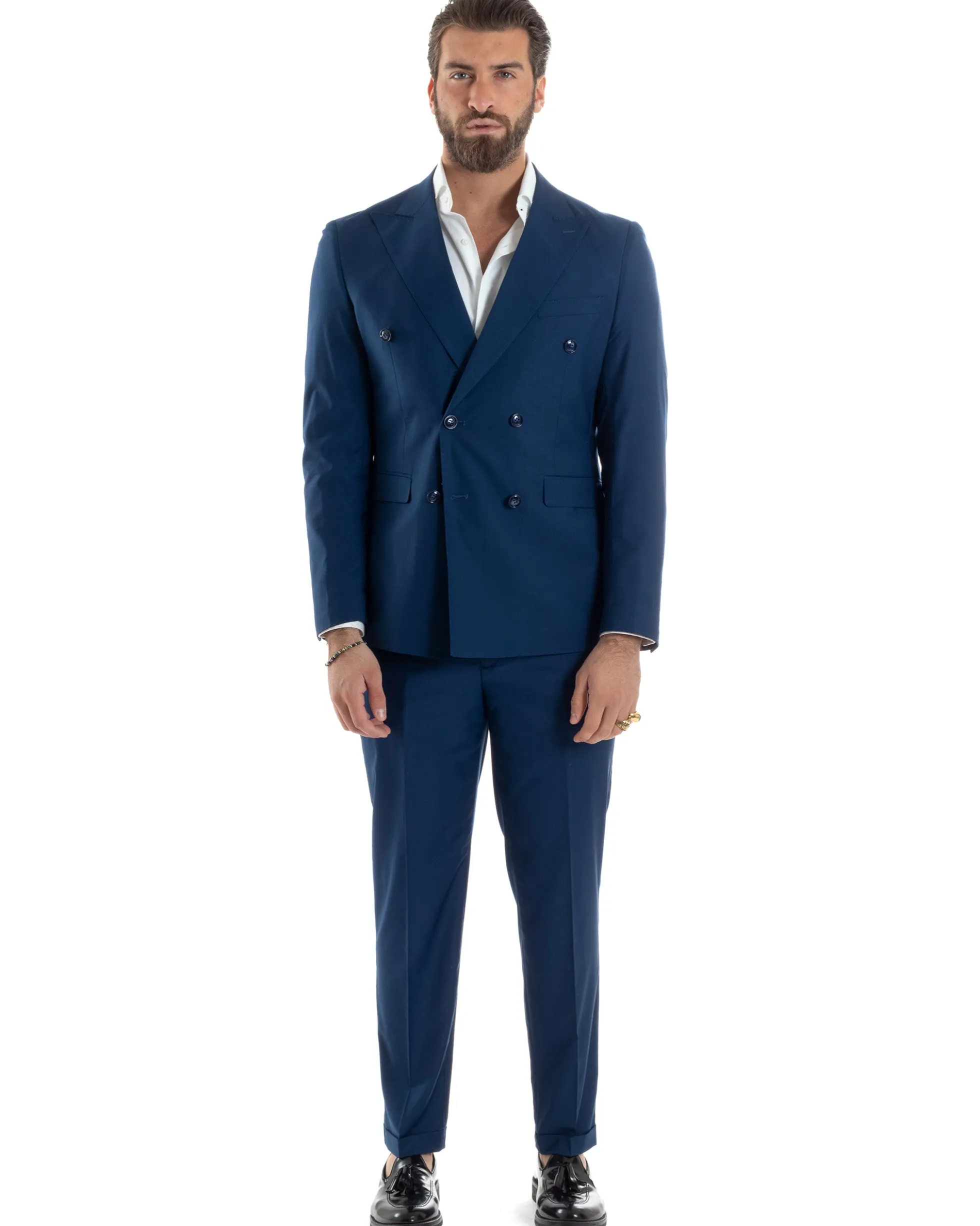 Abito uomo doppiopetto completo viscosa giacca pantaloni elegante blu chiaro GIOSAL-AE1115A