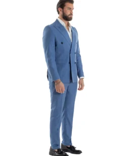 Abito uomo doppiopetto completo viscosa giacca pantaloni elegante blu chiaro melangiato GIOSAL-AE1116A