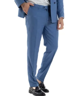 Abito uomo doppiopetto completo viscosa giacca pantaloni elegante blu chiaro melangiato GIOSAL-AE1116A