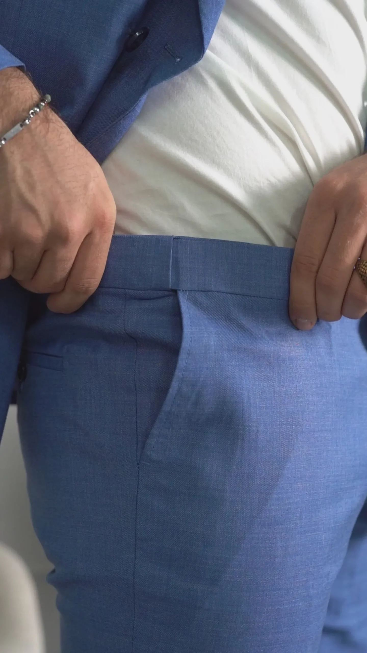 Abito uomo doppiopetto completo viscosa giacca pantaloni elegante blu chiaro melangiato GIOSAL-AE1116A