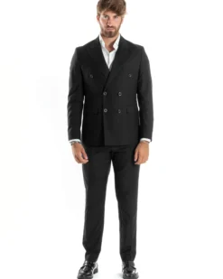 Abito uomo doppiopetto completo viscosa giacca pantaloni elegante nero GIOSAL-AE1065A