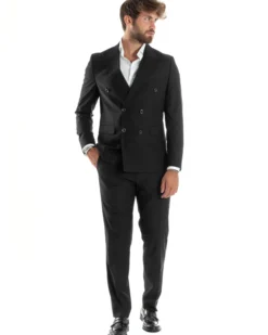 Abito uomo doppiopetto completo viscosa giacca pantaloni elegante nero GIOSAL-AE1065A
