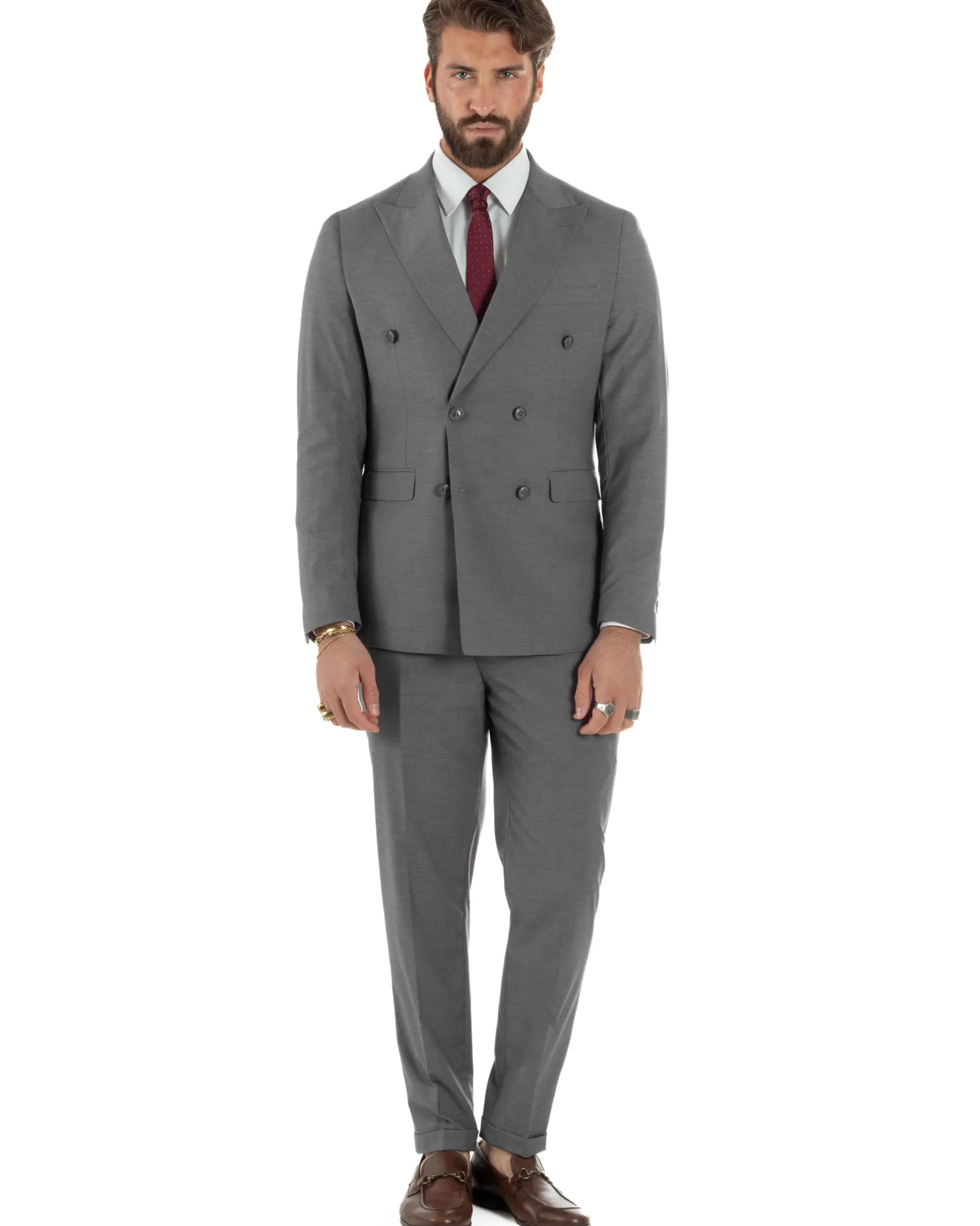 Abito uomo doppiopetto completo viscosa giacca pantaloni elegante grigio GIOSAL-AE1210A