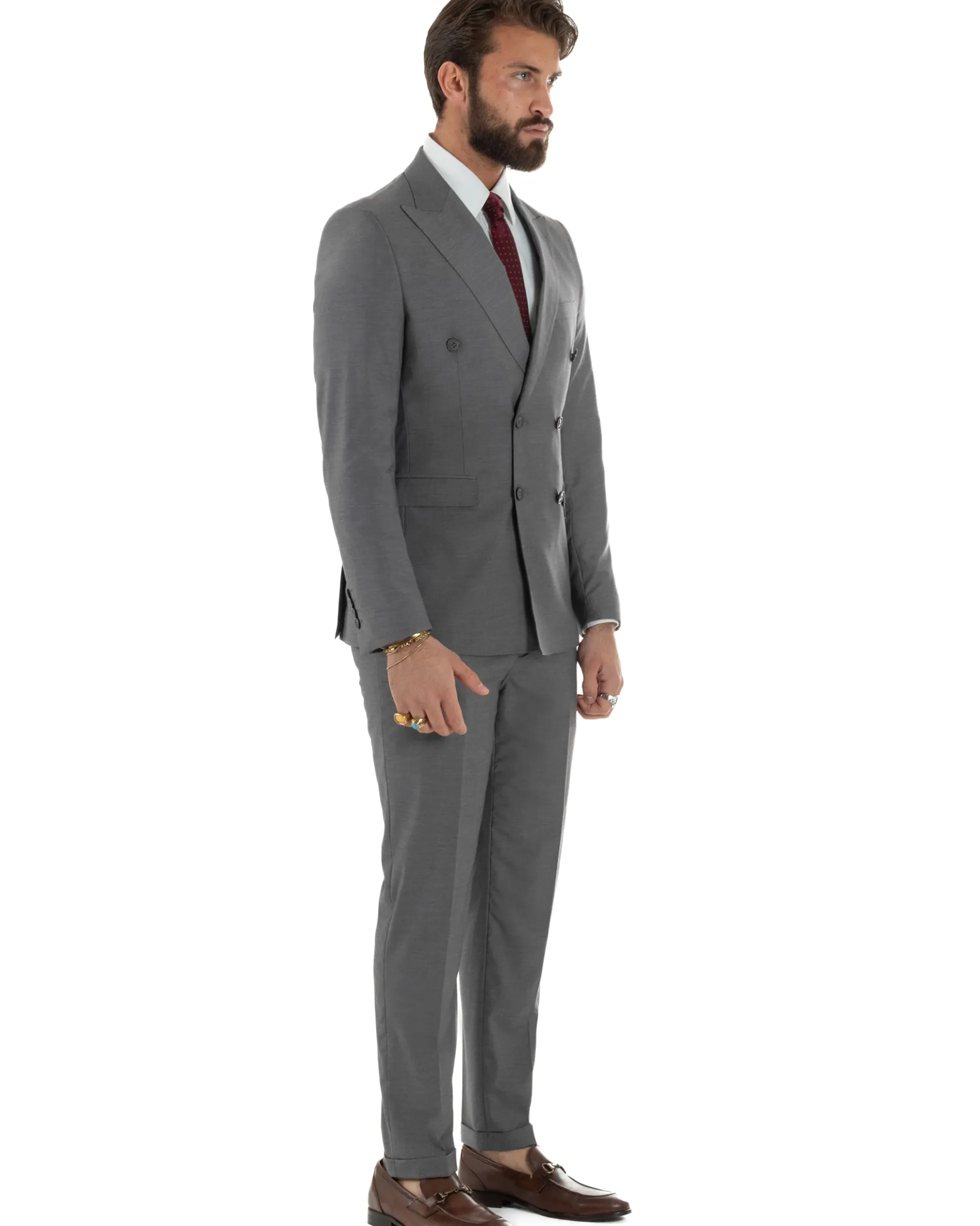 Abito uomo doppiopetto completo viscosa giacca pantaloni elegante grigio GIOSAL-AE1210A