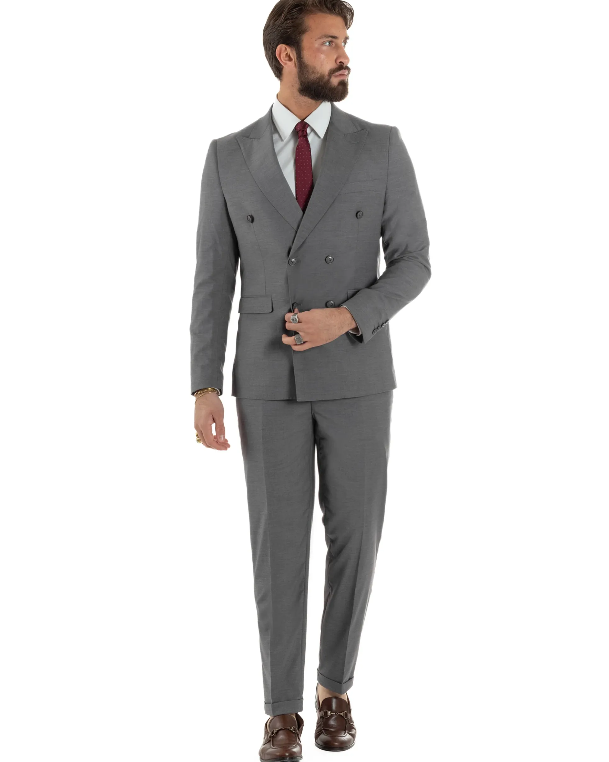 Abito uomo doppiopetto completo viscosa giacca pantaloni elegante grigio GIOSAL-AE1210A