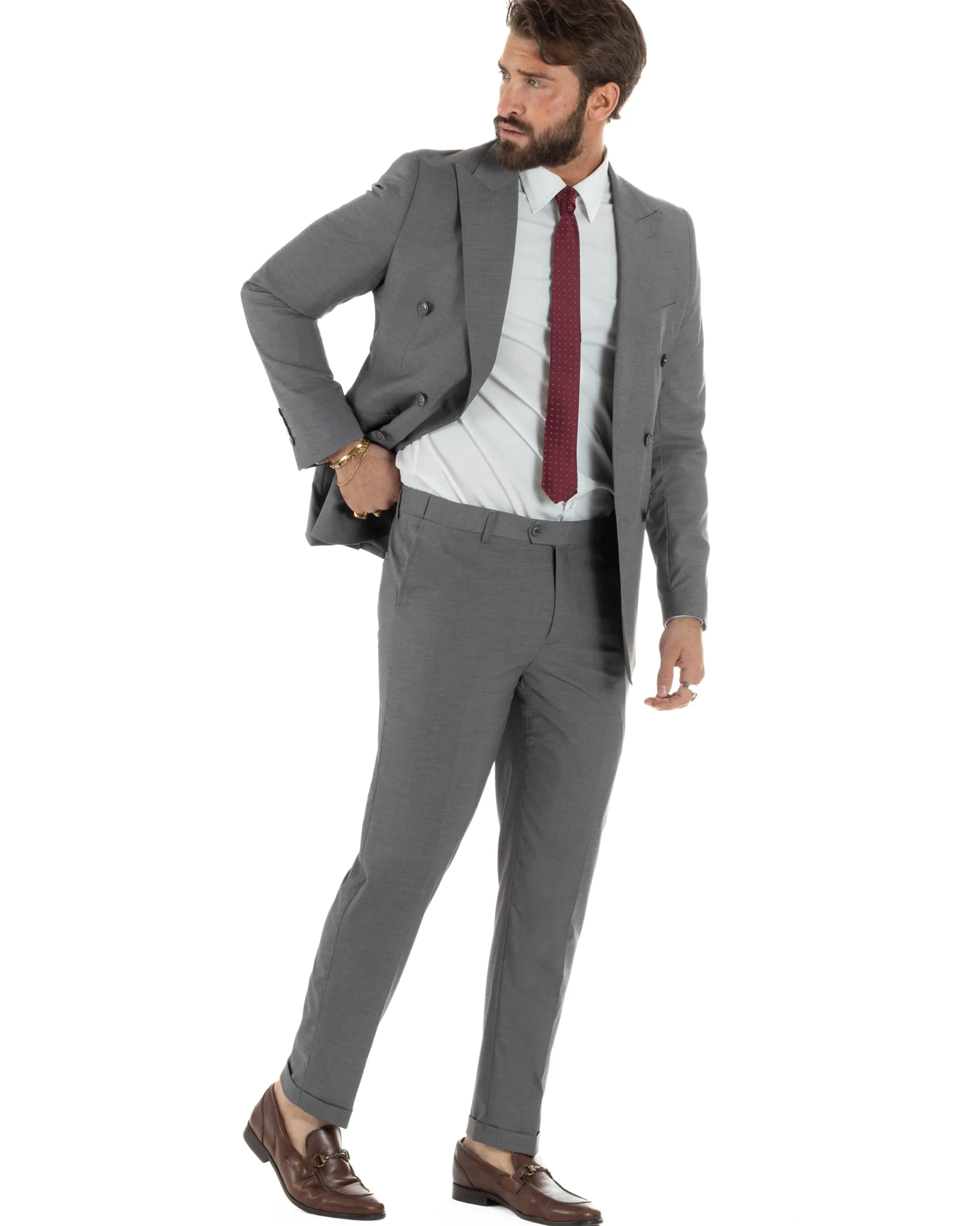Abito uomo doppiopetto completo viscosa giacca pantaloni elegante grigio GIOSAL-AE1210A