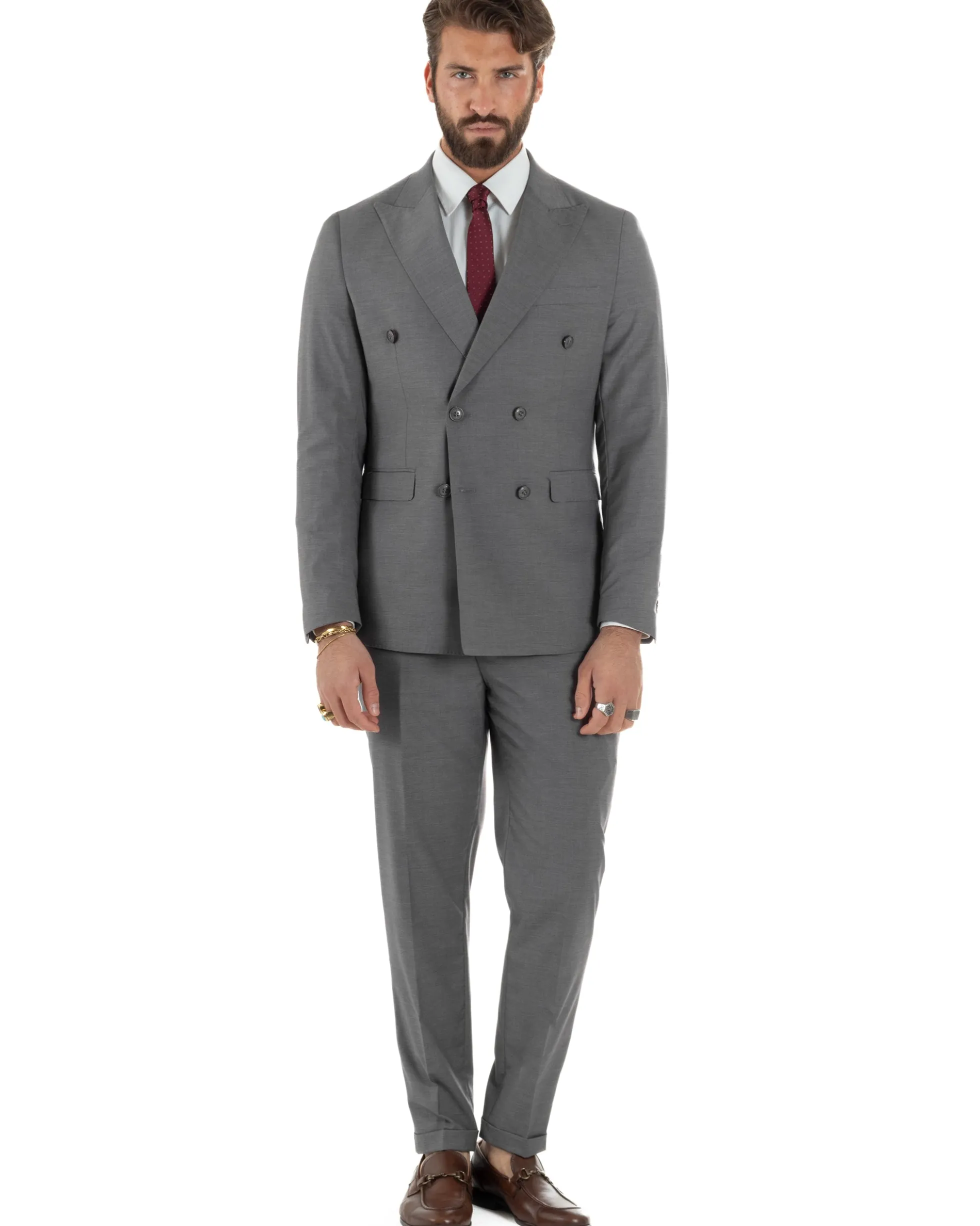Abito uomo doppiopetto completo viscosa giacca pantaloni elegante grigio GIOSAL-AE1210A