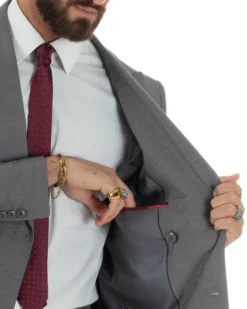 Abito uomo doppiopetto completo viscosa giacca pantaloni elegante grigio GIOSAL-AE1210A