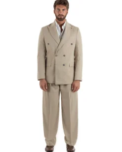 Abito uomo doppiopetto completo giacca pantaloni baggy pinces beige GIOSAL-AE1250A