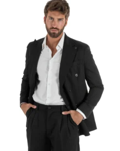 Abito uomo doppiopetto completo giacca pantaloni baggy pinces nero GIOSAL-AE1251A
