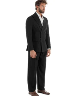 Abito uomo doppiopetto completo giacca pantaloni baggy pinces nero GIOSAL-AE1251A