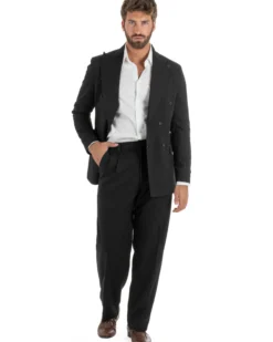Abito uomo doppiopetto completo giacca pantaloni baggy pinces nero GIOSAL-AE1251A