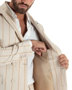 Abito uomo doppiopetto completo gessato giacca pantaloni riga larga beige GIOSAL-AE1257A