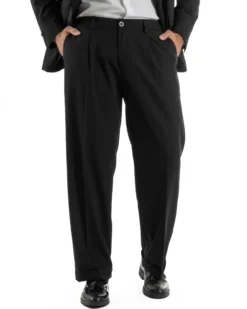 Abito uomo doppiopetto completo giacca 2 bottoni pantaloni baggy nero BlackSunday AE1263A