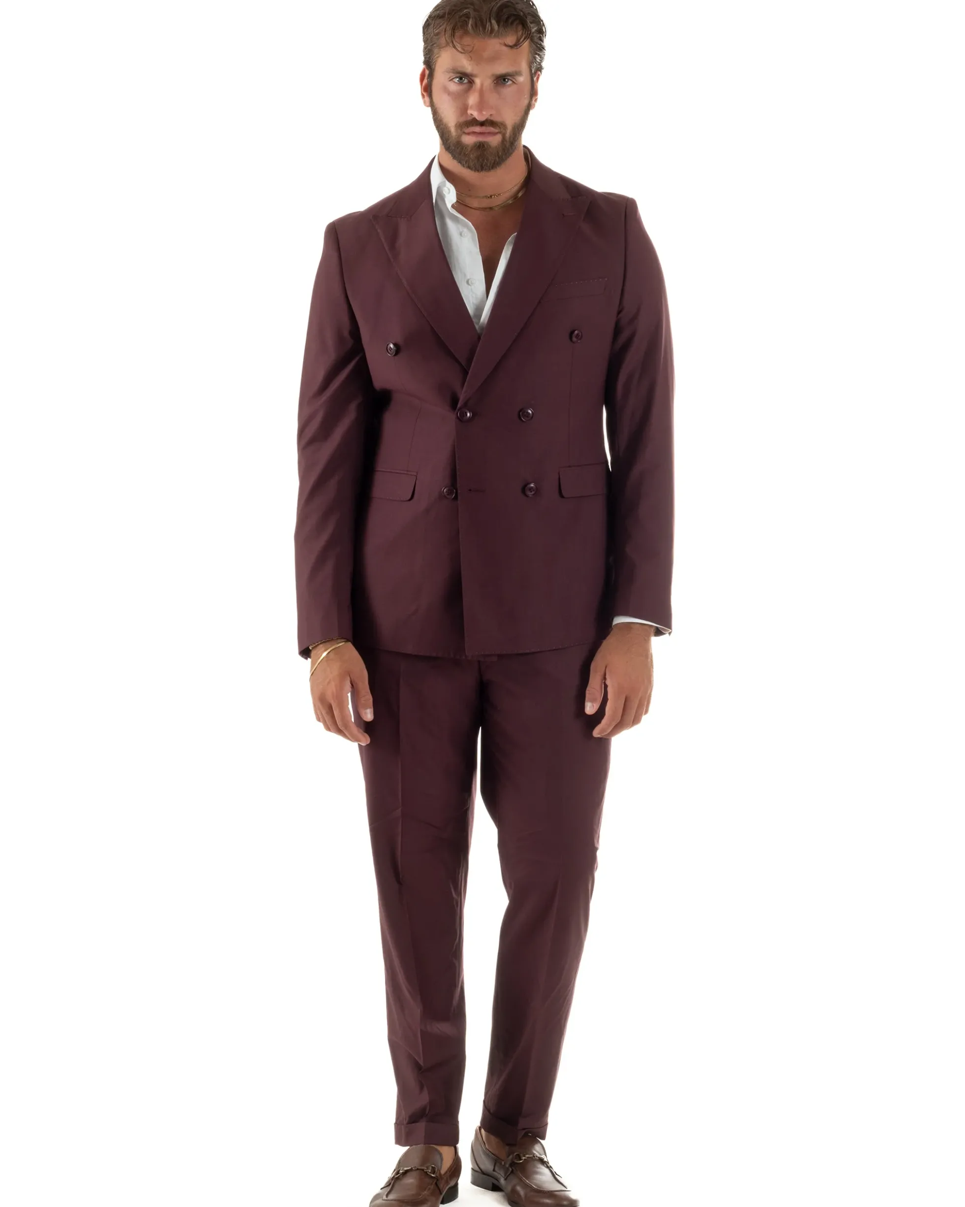 Abito uomo doppiopetto completo viscosa giacca pantaloni elegante bordeaux GIOSAL-AE1267A