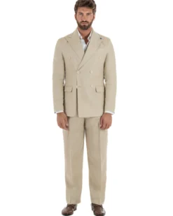 Abito uomo doppiopetto lino completo giacca pantaloni baggy pinces beige GIOSAL-AE1258A